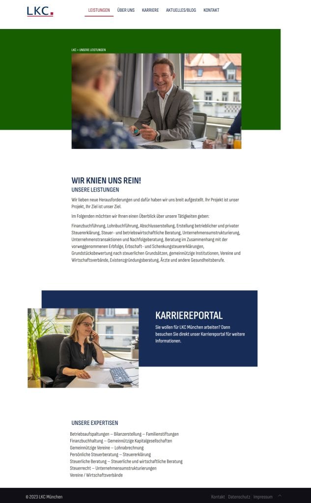 Die LKC Steuerkanzlei München freut sich, die Veröffentlichung ihrer neuen Webseite bekannt zu geben. Nach intensiven Monaten der Planung, Gestaltung und Entwicklung ist die Webseite nun endlich live und präsentiert sich in einem frischen Gewand.